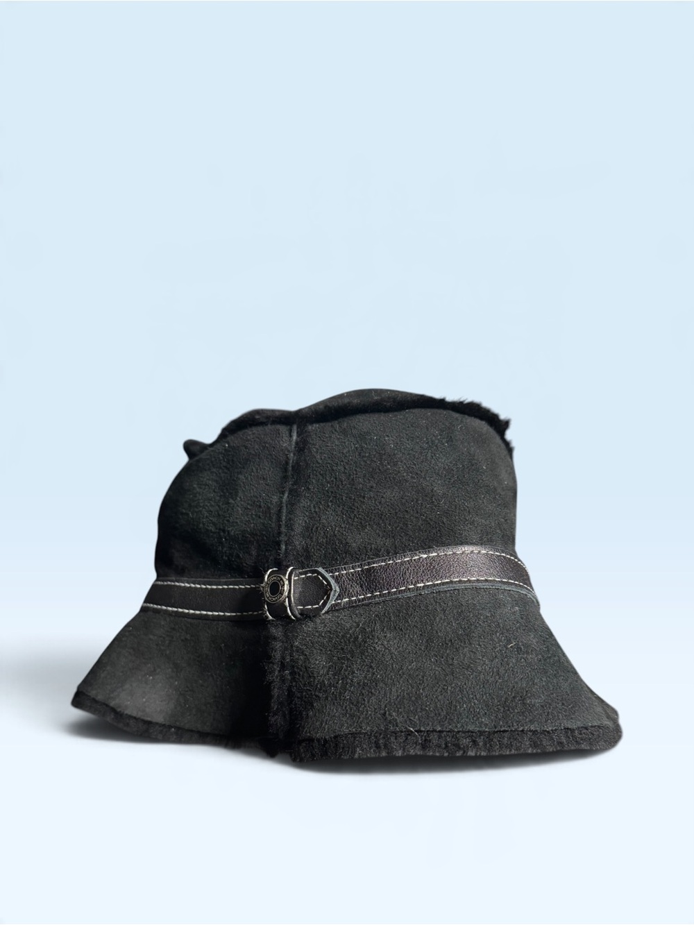 Coach Vintage Black  Suede Lamb Shearling Bucket Hat